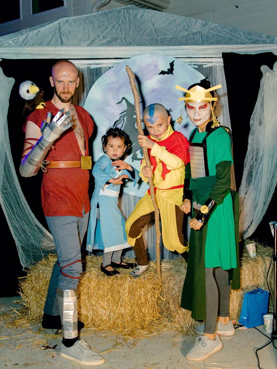 The founding family in coordinated Avatar: The Last Airbender Halloween costumes.