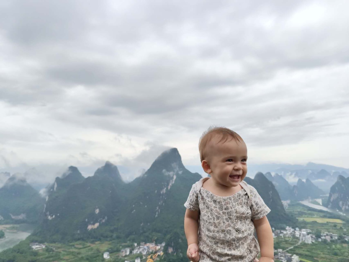 Our “precious pudge” among karst mountains of China.